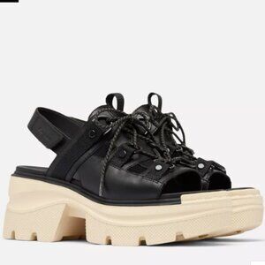 Sorel REIN CB Women's Lace Platform Sandal Color Black, Bleached Ceramic